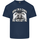 Gamer Wife Left Me Video Games Funny Gaming Mens Cotton T-Shirt Tee Top Navy Blue