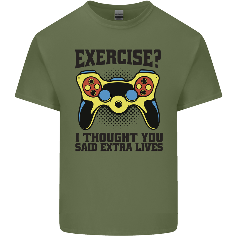Gaming I Thought Said Extra Lives Gamer Mens Cotton T-Shirt Tee Top Military Green
