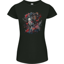 Geisha Girl With Flowers & Butterflies Fantasy Womens Petite Cut T-Shirt Black