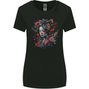Geisha Girl With Flowers & Butterflies Fantasy Womens Wider Cut T-Shirt Black