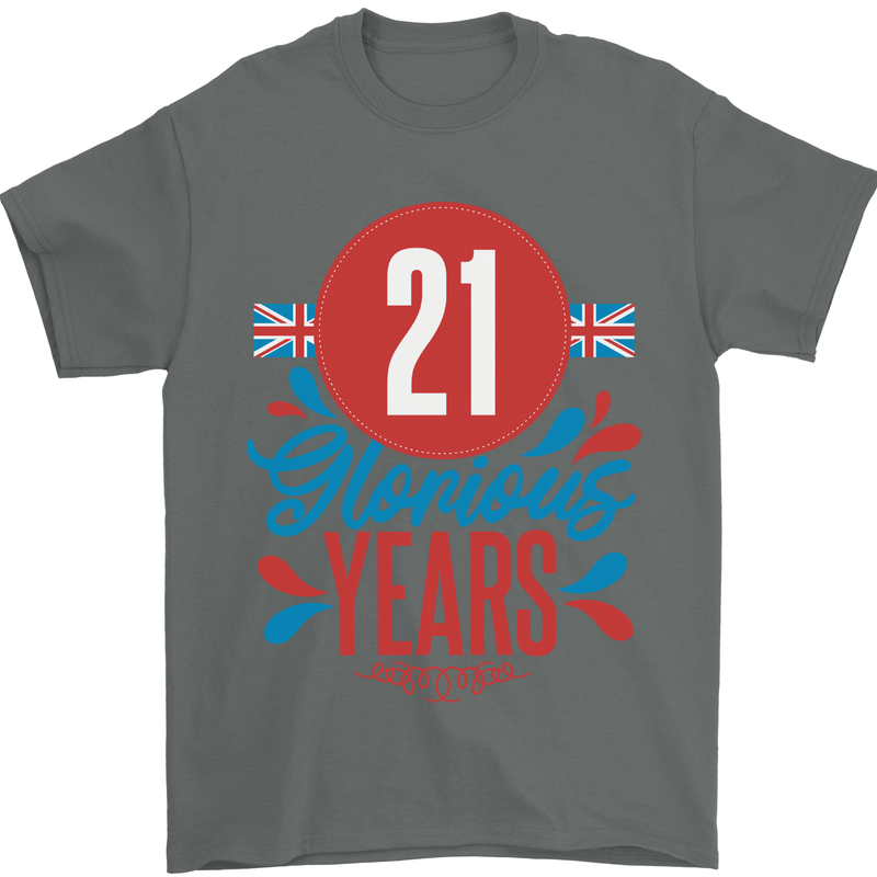 Glorious 21 Years 21st Birthday Union Jack Flag Mens T-Shirt 100% Cotton Charcoal