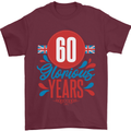 Glorious 60 Years 60th Birthday Union Jack Flag Mens T-Shirt 100% Cotton Maroon