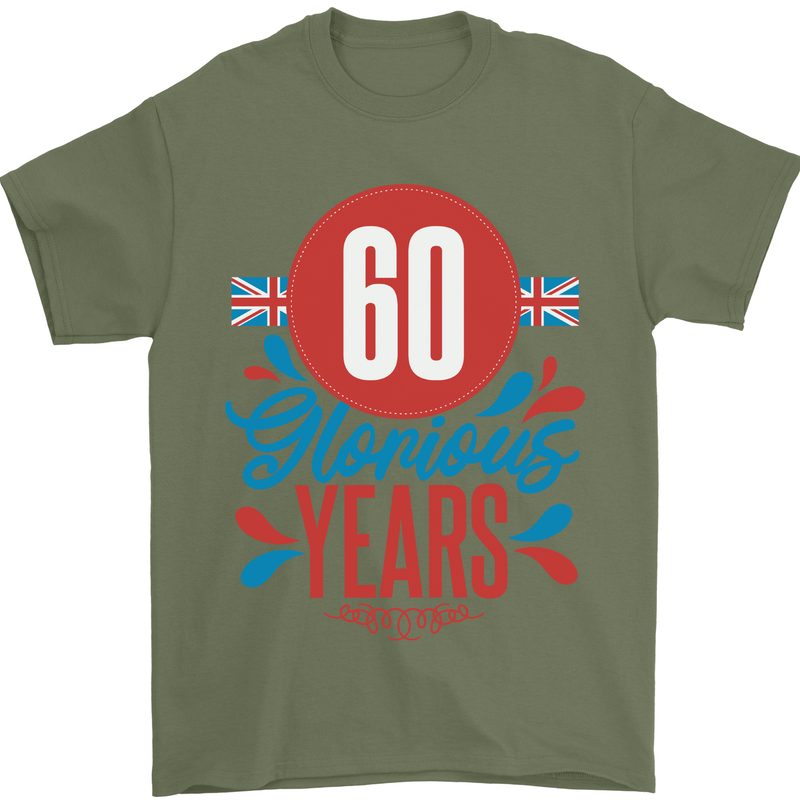 Glorious 60 Years 60th Birthday Union Jack Flag Mens T-Shirt 100% Cotton Military Green