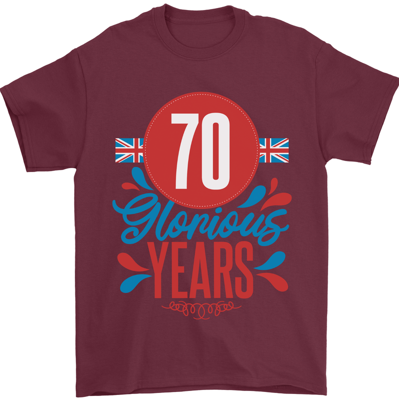 Glorious 70 Years 70th Birthday Union Jack Flag Mens T-Shirt 100% Cotton Maroon