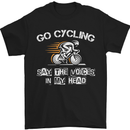 a black shirt that says go cycling say the voice in my head