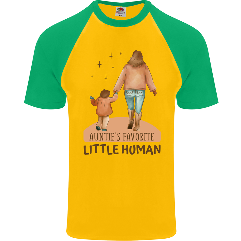 Aunties Favourite Human Funny Niece Nephew Mens S/S Baseball T-Shirt Gold/Green
