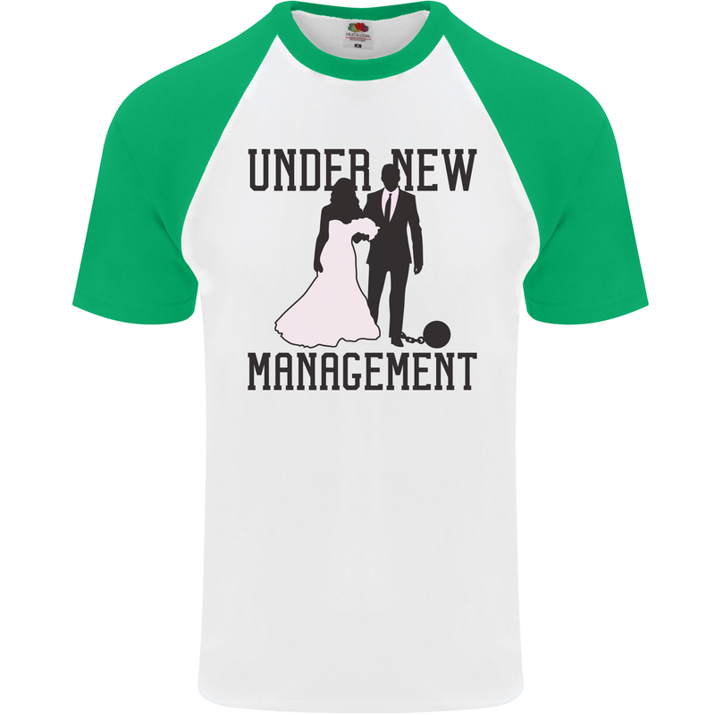 Just Married Under New Management Mens S/S Baseball T-Shirt White/Green