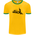 Trains Locomotive Steam Engine Trainspotting Mens Ringer T-Shirt Gold/Green