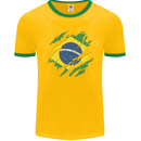 Torn Brazil Flag Brazilian Day Football Mens Ringer T-Shirt FotL Gold/Green