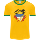 Torn Antigua and Barbuda Flag Day Football Mens Ringer T-Shirt FotL Gold/Green