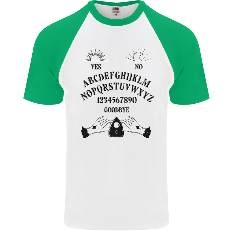 Ouija Board Dark Black Magic Voodoo Mens S/S Baseball T-Shirt White/Green