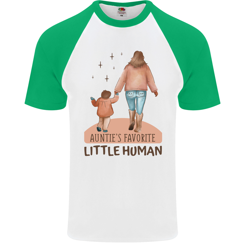 Aunties Favourite Human Funny Niece Nephew Mens S/S Baseball T-Shirt White/Green