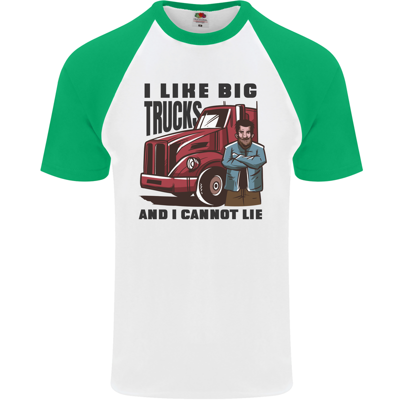 Lorry Driver I Like Big Trucks I Cannot Lie Trucker Mens S/S Baseball T-Shirt White/Green