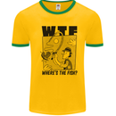 WTF Wheres the Fish Funny Fishing Fisherman Mens Ringer T-Shirt Gold/Green