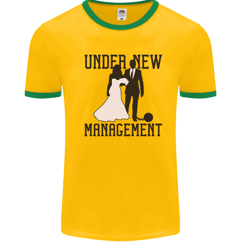 Just Married Under New Management Mens Ringer T-Shirt Gold/Green