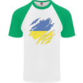 Torn Ukraine Flag Ukrainian Day Football Mens S/S Baseball T-Shirt White/Green