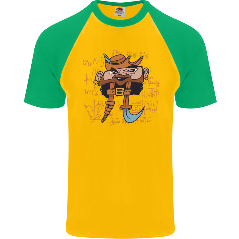 Pi Pirate Funny Maths Equation Geek Nerd Mens S/S Baseball T-Shirt Gold/Green
