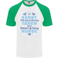 Taken By a Smart Nurse Funny Valentines Day Mens S/S Baseball T-Shirt White/Green