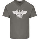Gym SPQR Training Bodybuilding Mens V-Neck Cotton T-Shirt Charcoal