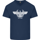 Gym SPQR Training Bodybuilding Mens V-Neck Cotton T-Shirt Navy Blue