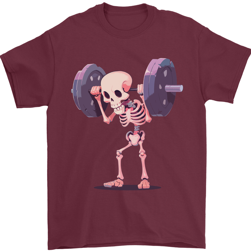Gym Skeleton Bodybuilding Training Top Mens T-Shirt 100% Cotton Maroon
