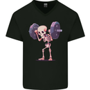 Gym Skeleton Bodybuilding Training Top Mens V-Neck Cotton T-Shirt Black