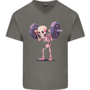 Gym Skeleton Bodybuilding Training Top Mens V-Neck Cotton T-Shirt Charcoal