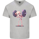 Gym Skeleton Bodybuilding Training Top Mens V-Neck Cotton T-Shirt Sports Grey