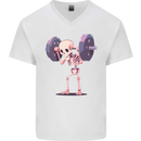 Gym Skeleton Bodybuilding Training Top Mens V-Neck Cotton T-Shirt White