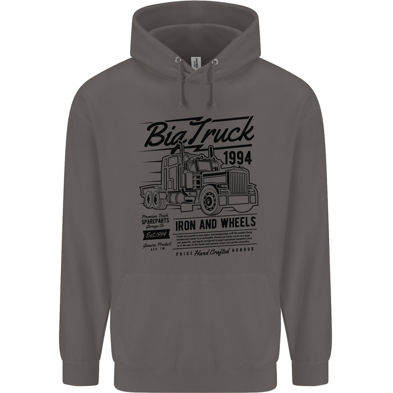 HGV Driver Big Truck Lorry Mens 80% Cotton Hoodie Charcoal