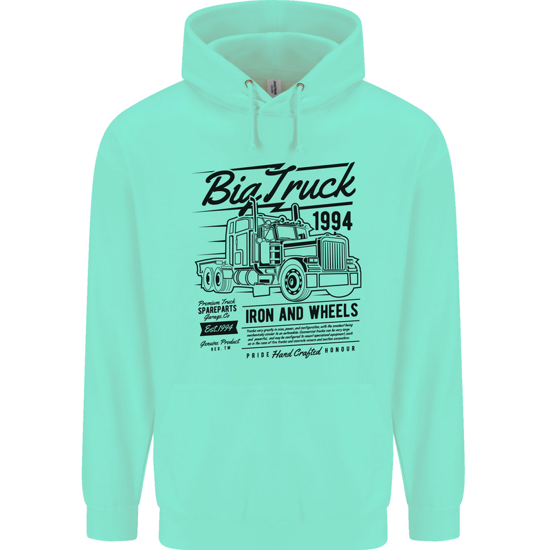HGV Driver Big Truck Lorry Mens 80% Cotton Hoodie Peppermint