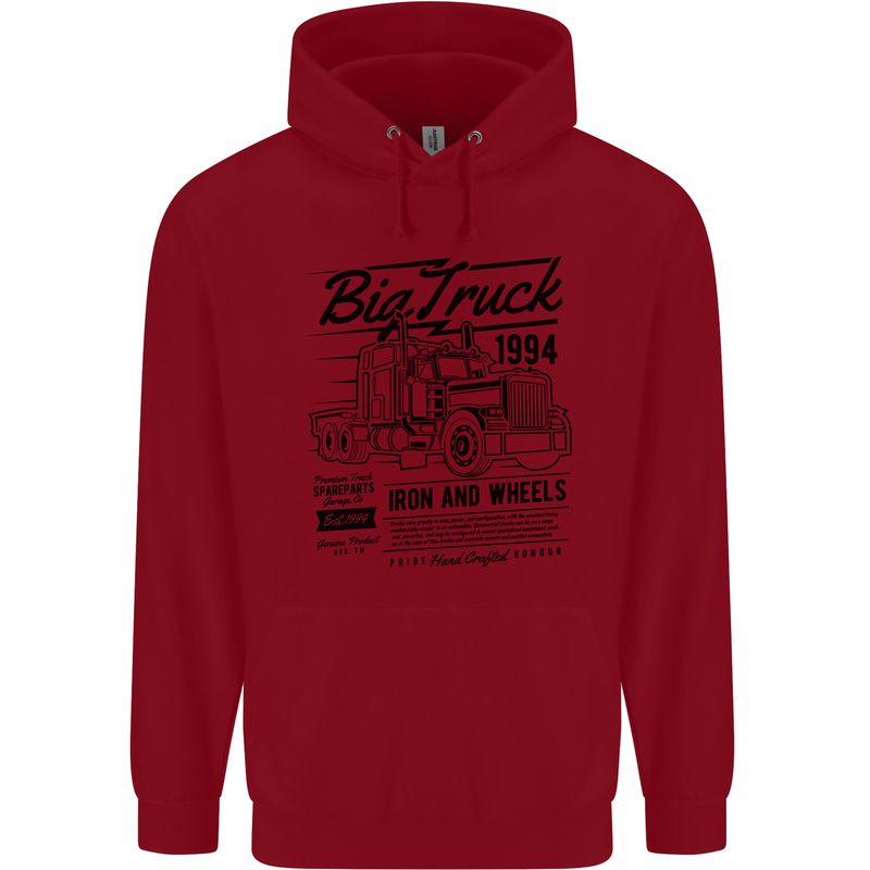 HGV Driver Big Truck Lorry Mens 80% Cotton Hoodie Red