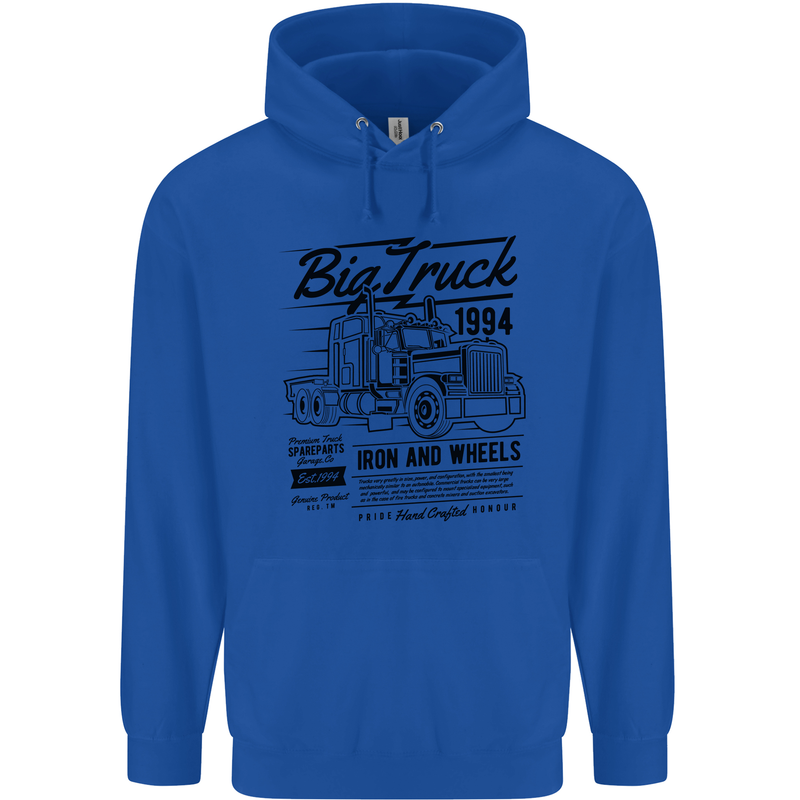 HGV Driver Big Truck Lorry Mens 80% Cotton Hoodie Royal Blue