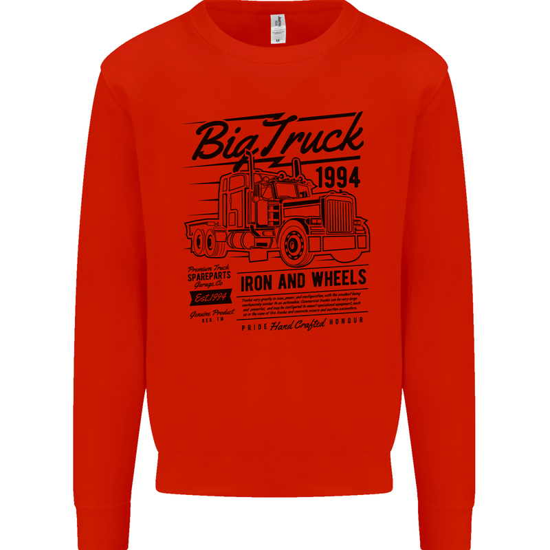 HGV Driver Big Truck Lorry Mens Sweatshirt Jumper Bright Red