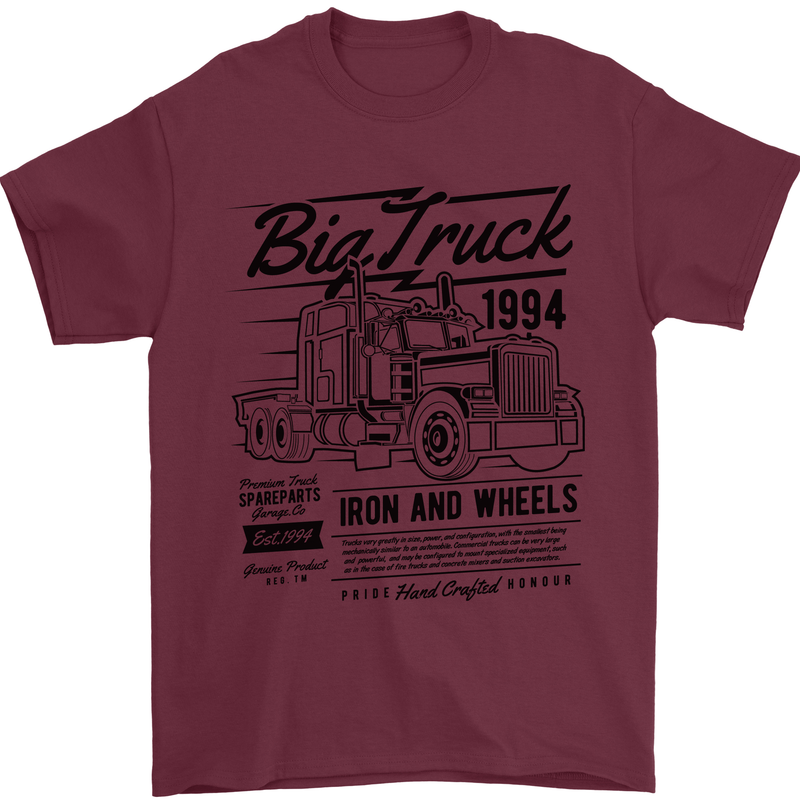 HGV Driver Big Truck Lorry Mens T-Shirt 100% Cotton Maroon