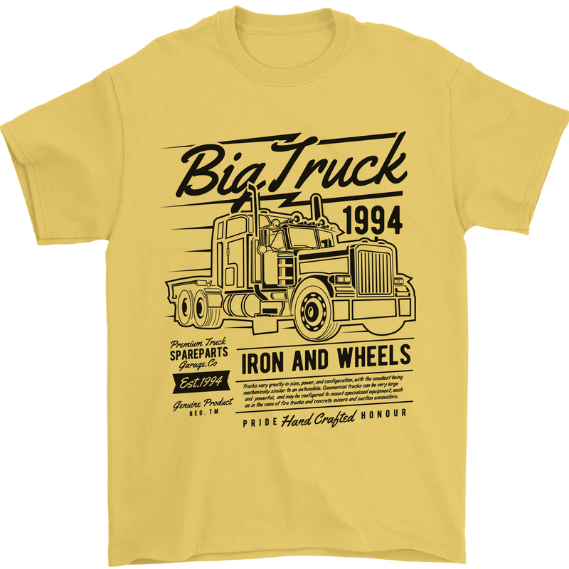 HGV Driver Big Truck Lorry Mens T-Shirt 100% Cotton Yellow