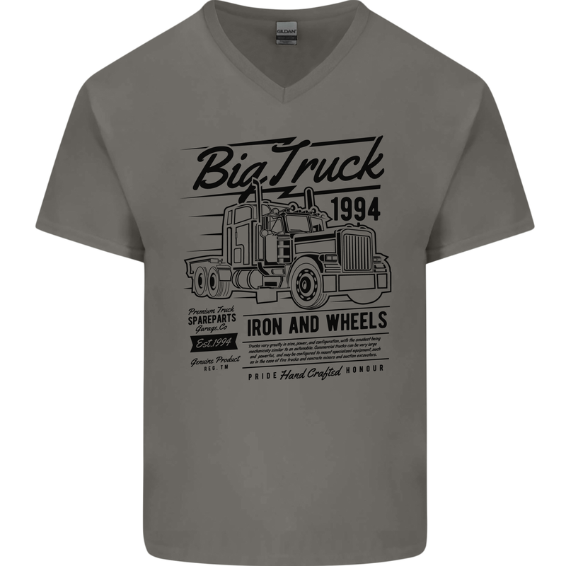 HGV Driver Big Truck Lorry Mens V-Neck Cotton T-Shirt Charcoal