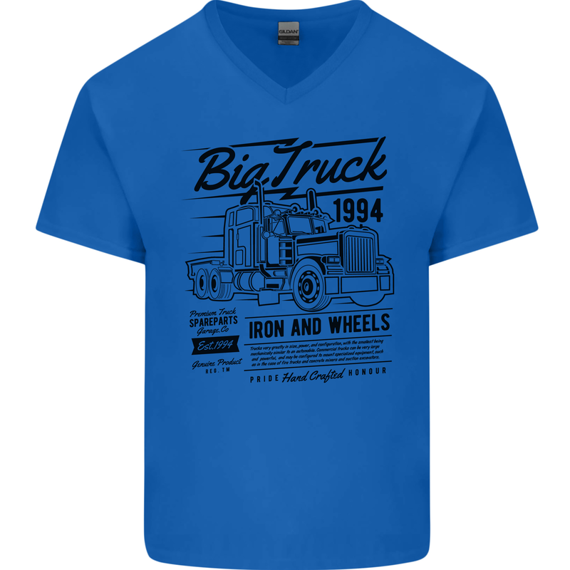 HGV Driver Big Truck Lorry Mens V-Neck Cotton T-Shirt Royal Blue