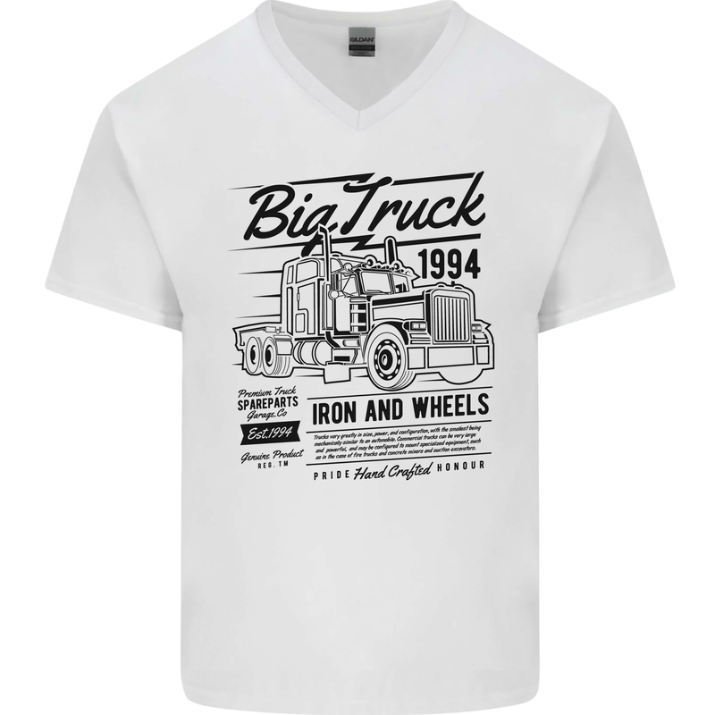 HGV Driver Big Truck Lorry Mens V-Neck Cotton T-Shirt White