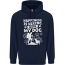 Happiness is Hiking With My Dog Funny Trekking Mens 80% Cotton Hoodie Navy Blue