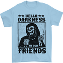 Hello Darkness My Old Friend Grim Reaper Skull Mens T-Shirt 100% Cotton Light Blue