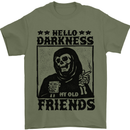 Hello Darkness My Old Friend Grim Reaper Skull Mens T-Shirt 100% Cotton Military Green