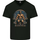 Hercules Gym Bodybuilding Weightlifting Training Mens V-Neck Cotton T-Shirt Black