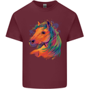 Horse Head Equestrian Mens Cotton T-Shirt Tee Top Maroon