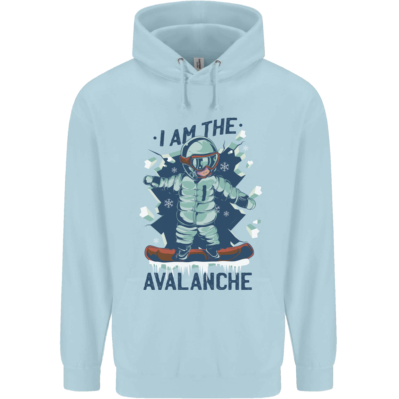 I Am the Avalanche Funny Snowboarding Childrens Kids Hoodie Light Blue