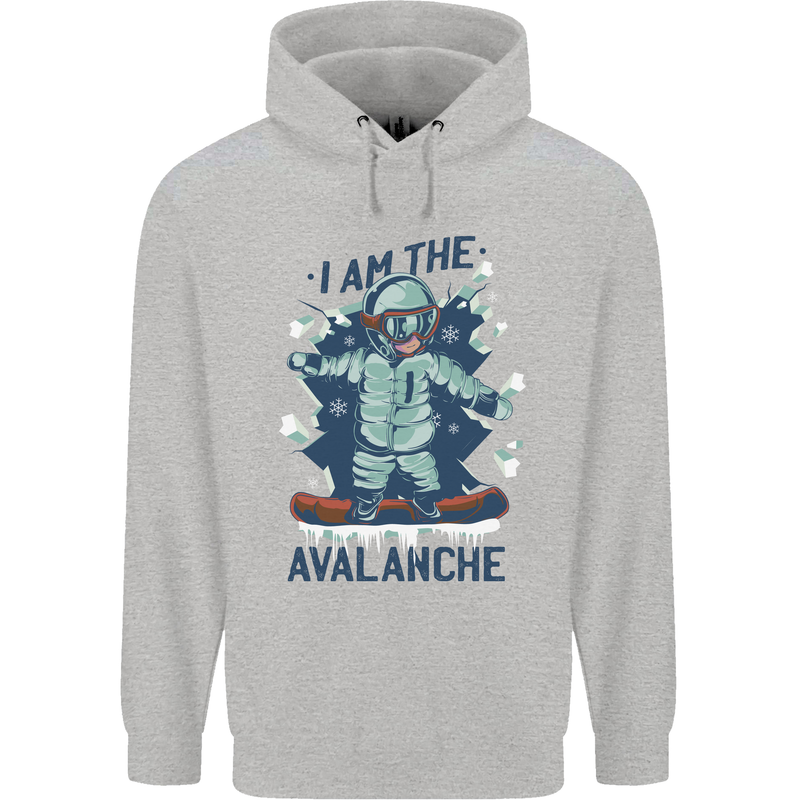 I Am the Avalanche Funny Snowboarding Childrens Kids Hoodie Sports Grey