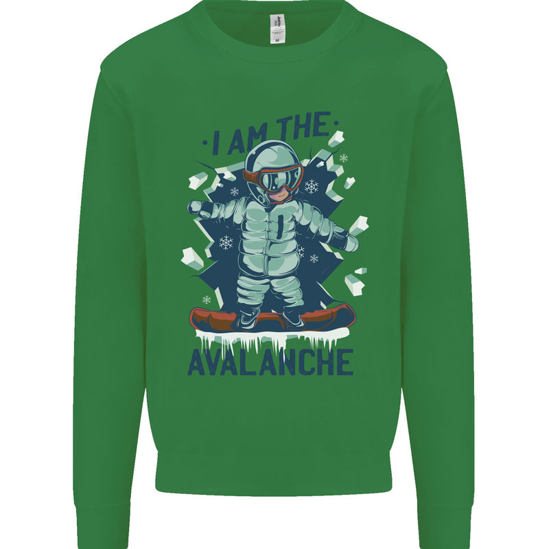 I Am the Avalanche Funny Snowboarding Kids Sweatshirt Jumper Irish Green