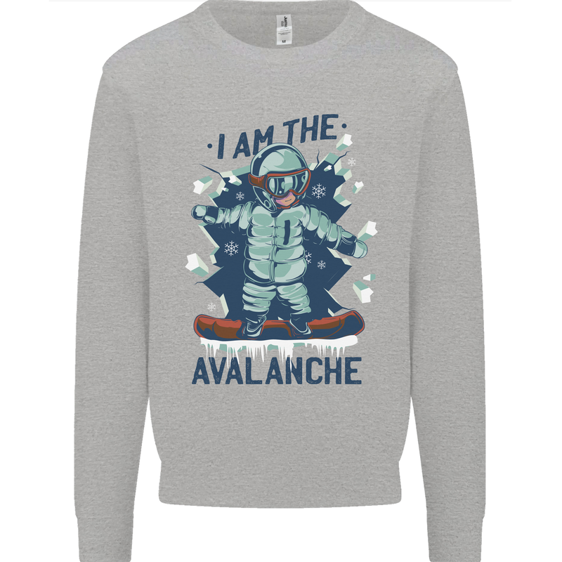 I Am the Avalanche Funny Snowboarding Kids Sweatshirt Jumper Sports Grey