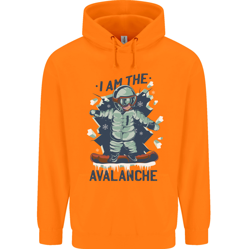I Am the Avalanche Funny Snowboarding Mens 80% Cotton Hoodie Orange