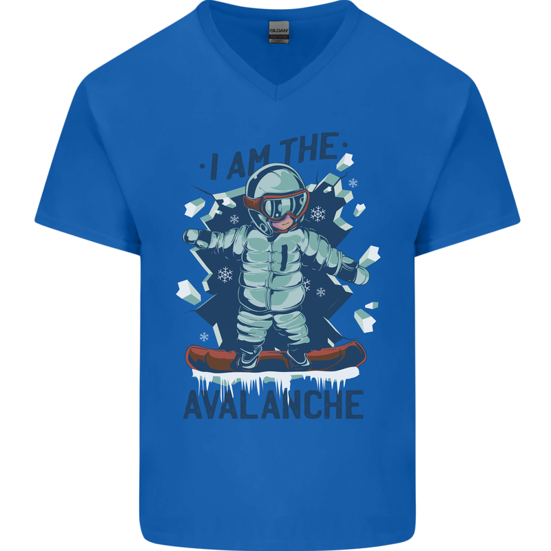 I Am the Avalanche Funny Snowboarding Mens V-Neck Cotton T-Shirt Royal Blue